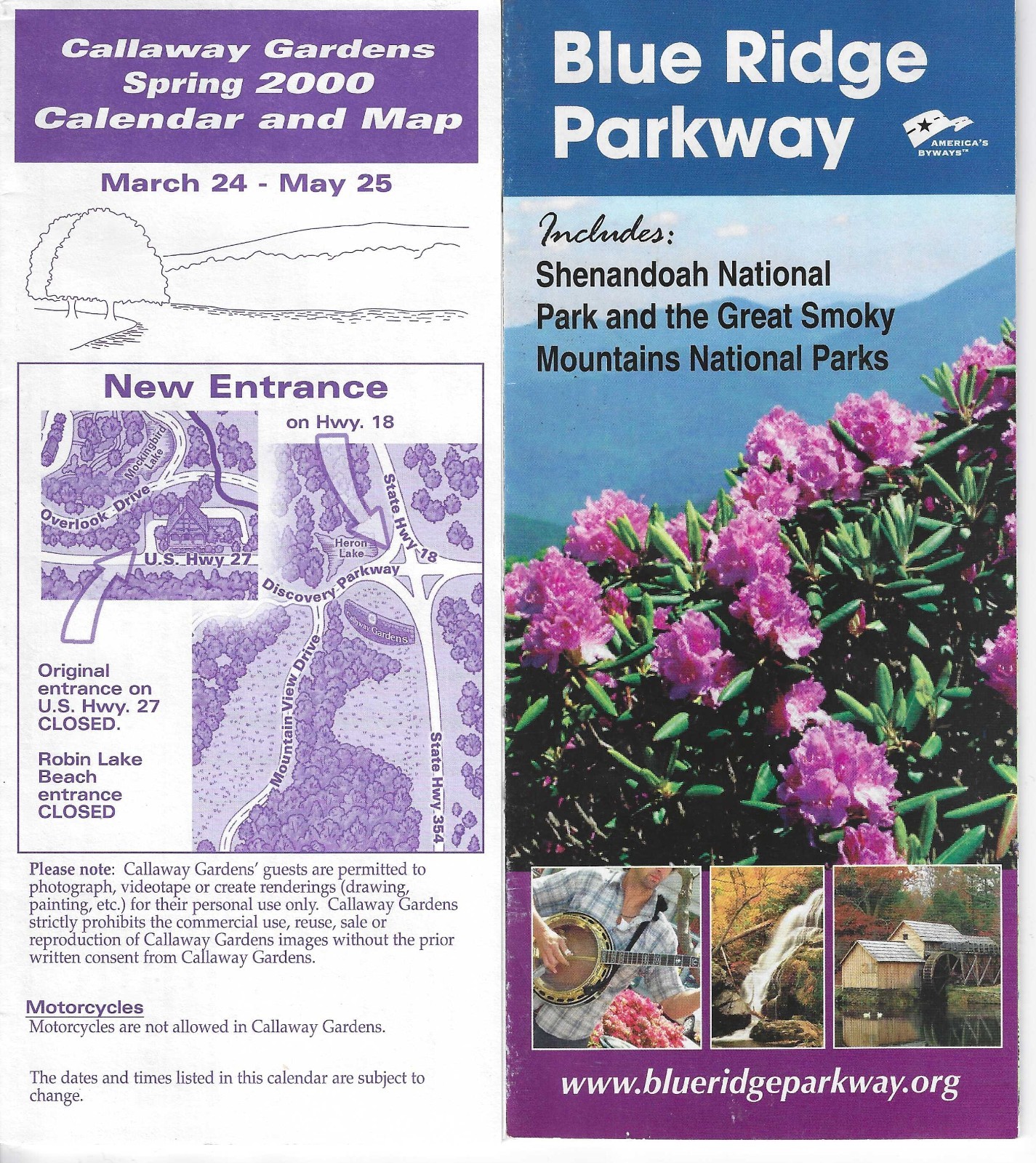 7 TRAVEL ITEMS BROCHURES: Hendersonville & Forest City, NC; Callaway Gardens, GA
