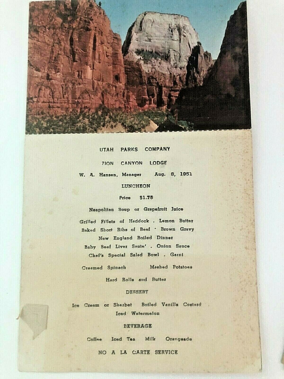 Lot Of 3 Zion National Park Utah Ephemera Menu Zion Lodge Map Post Cards 1951