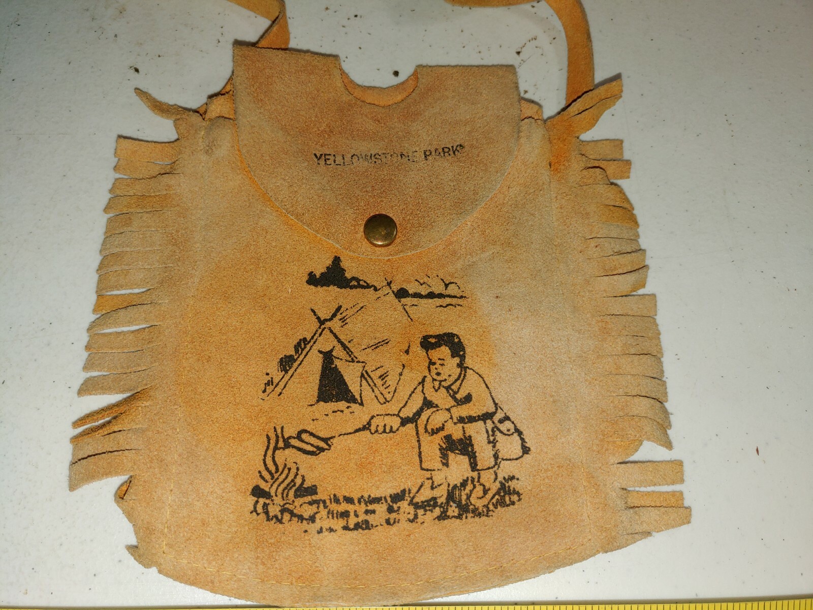 Vintage Yellowstone Park Leather Purse Bag Camping Scene