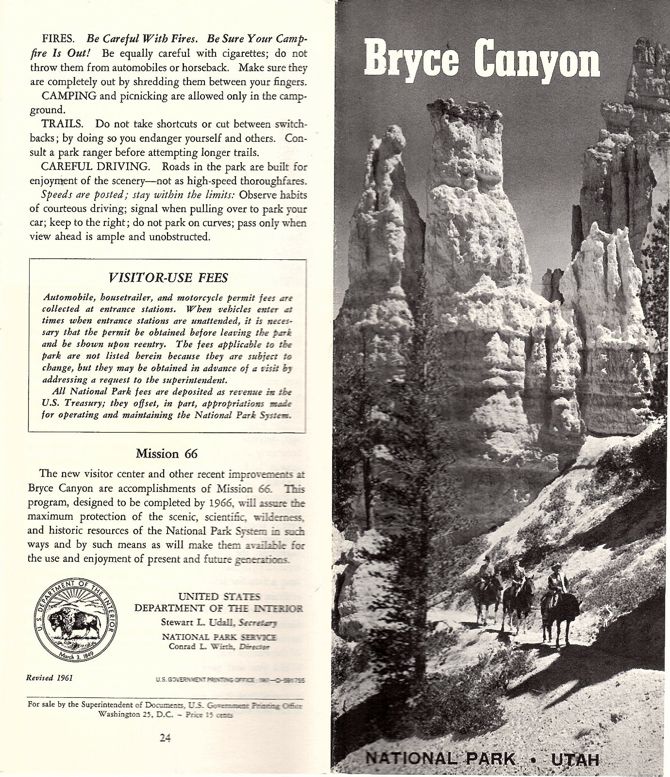 Bryce Canyon National Park Utah 1961 Circular What to See & Do Where to Stay
