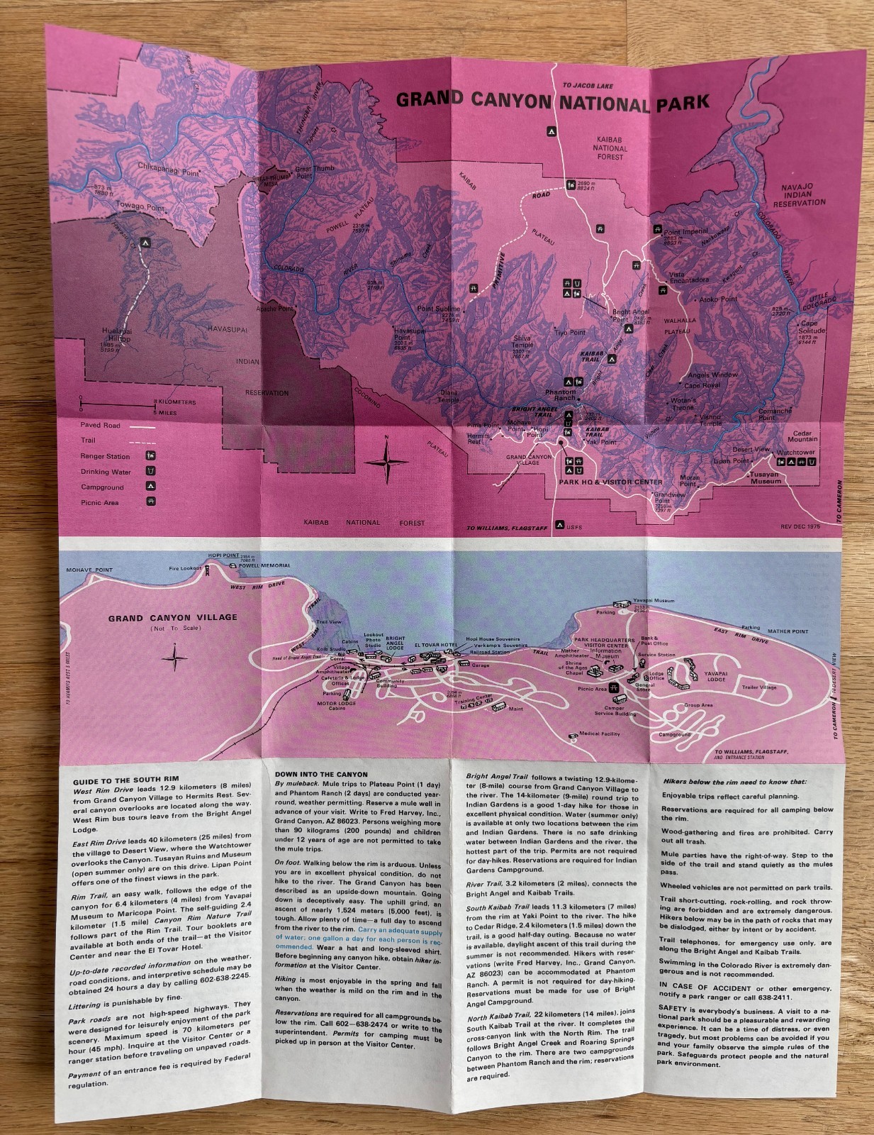 1976 Vintage South Rim Grand Canyon Arizona NPS Park Map Guide Brochure