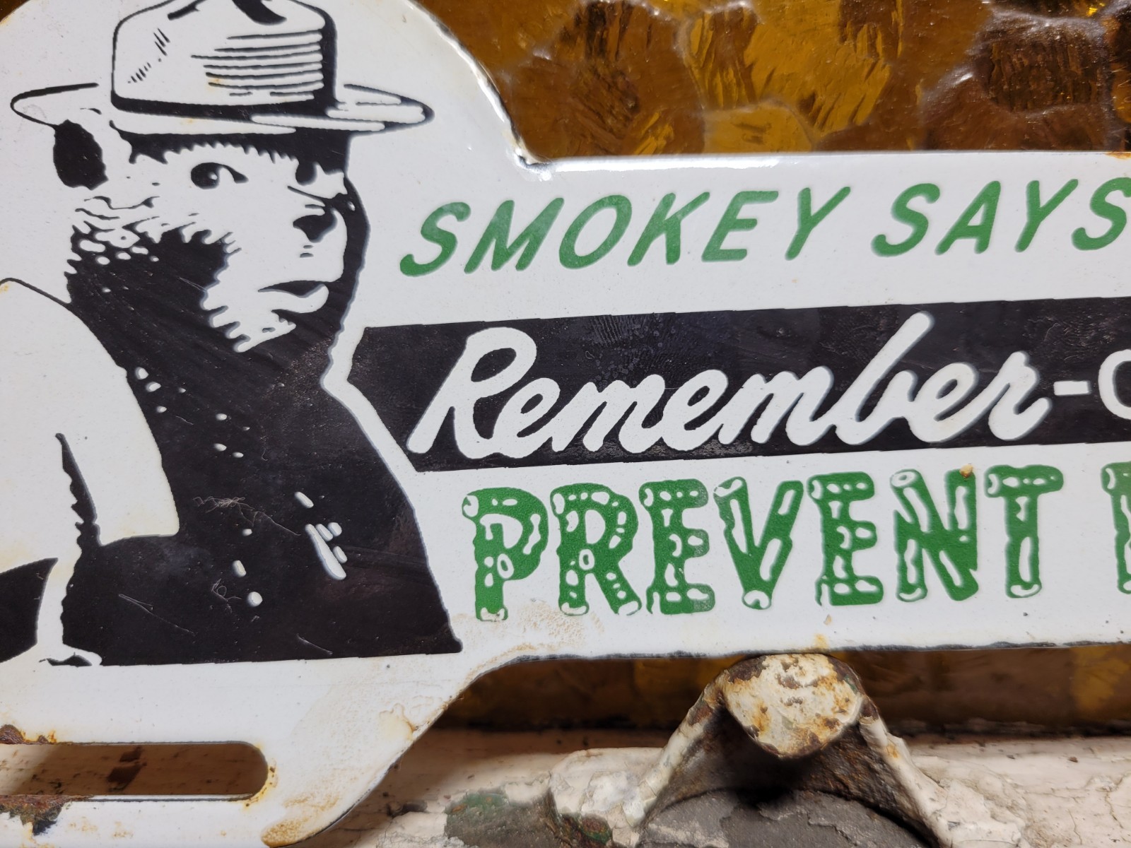 VINTAGE SMOKEY BEAR PORCELAIN SIGN 1956 US FOREST SERVICE NATIONAL PARK FIRE