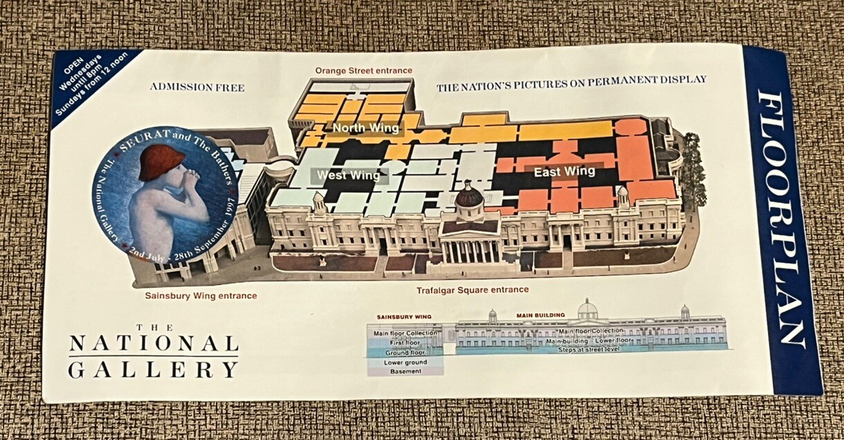 NATIONAL GALLERY OF ART – LONDON FLOOR PLAN – GALLERY GUIDE WITH MAP MAY 1997