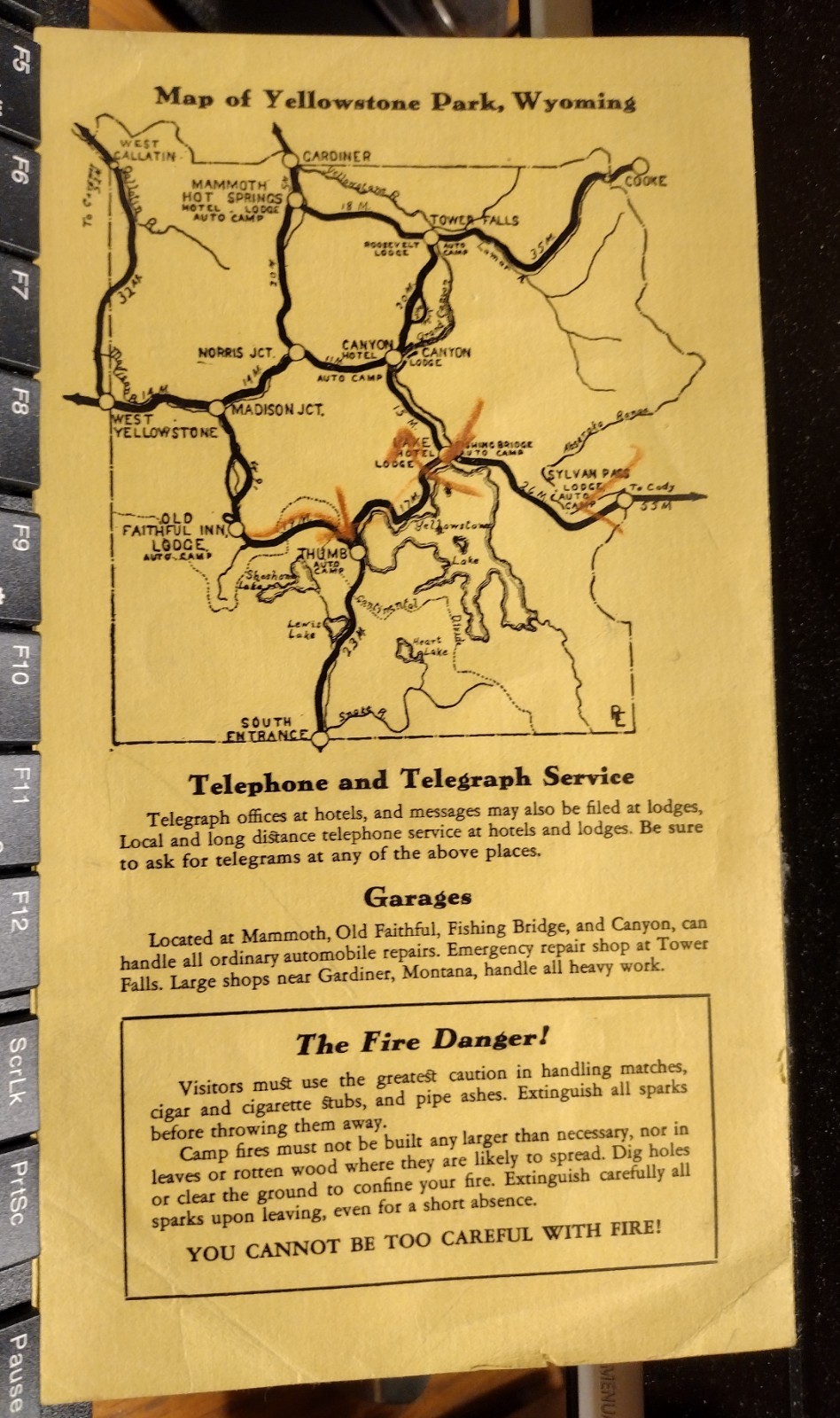 US 1935 YELLOWSTONE PARK ACCOMMODATIONS AND SERVICES with Map Wyoming