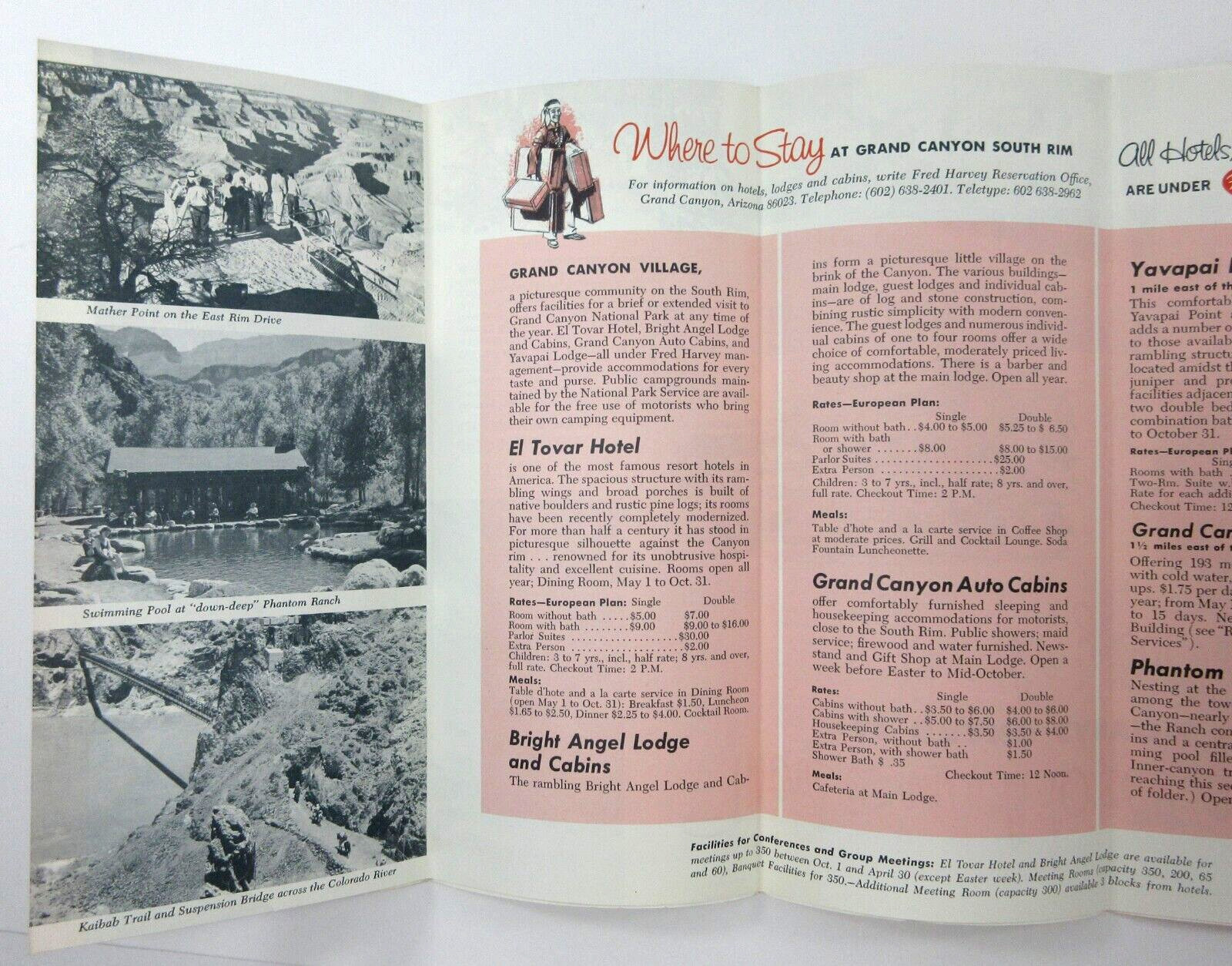 Grand Canyon Travel Brochure 50th Anniversary Fred Harvey Lodge Cabins Map 1966