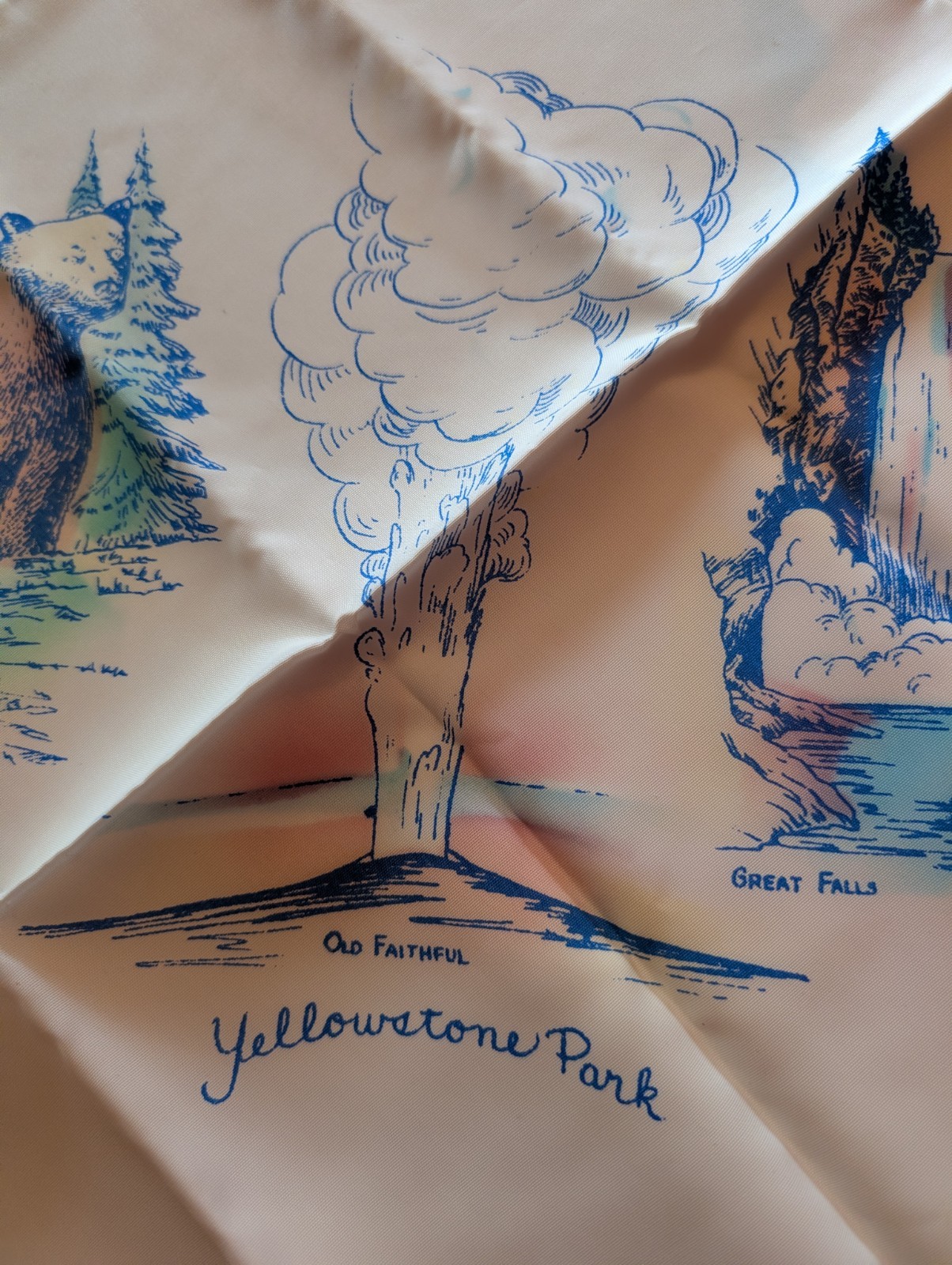 Vintage Yellowstone National Park Scarf Old Faithful Plus Bears