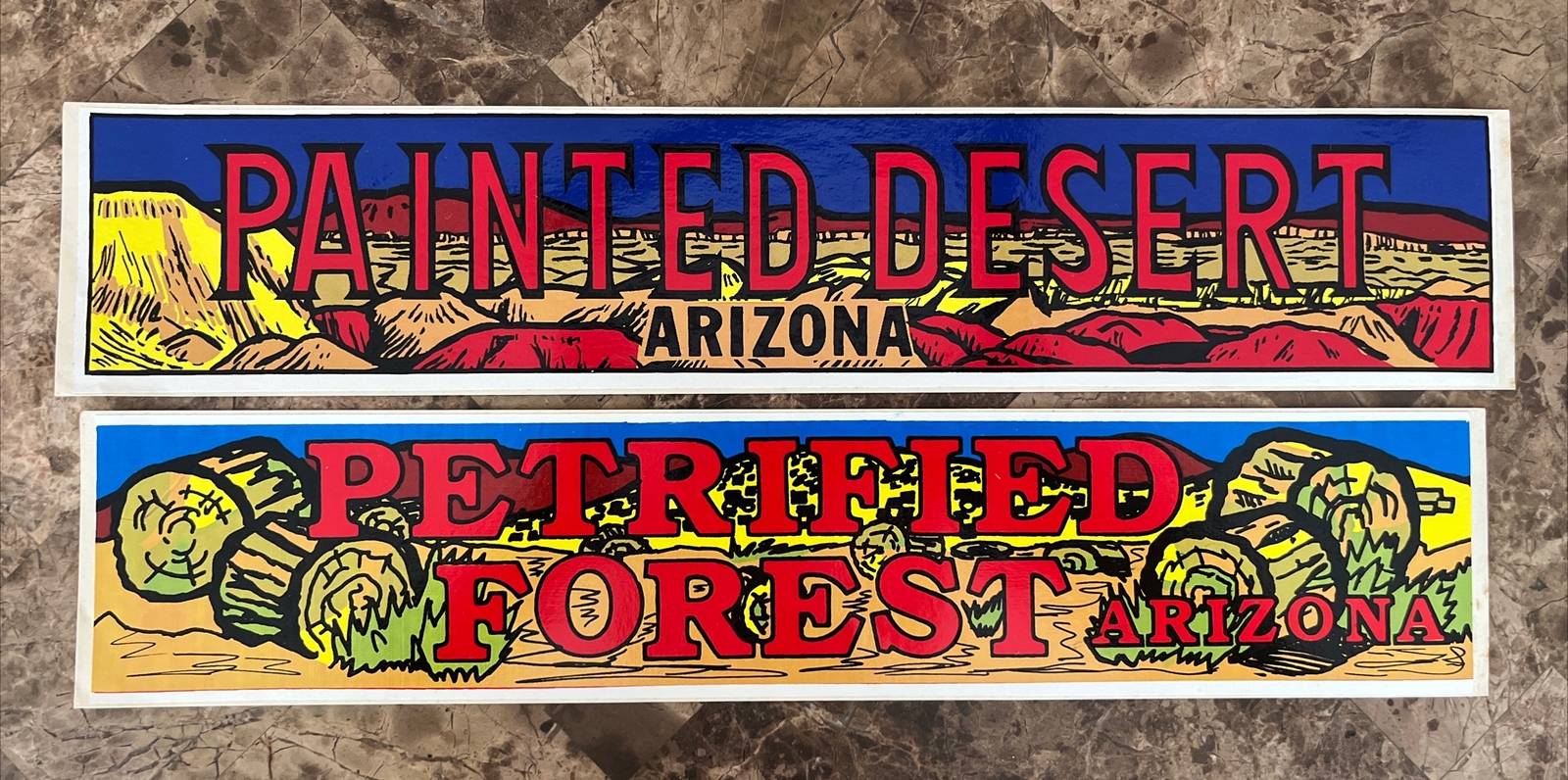 Vintage Petrified Forest & Painted Desert Arizona Souvenir Bumper Sticker Lot