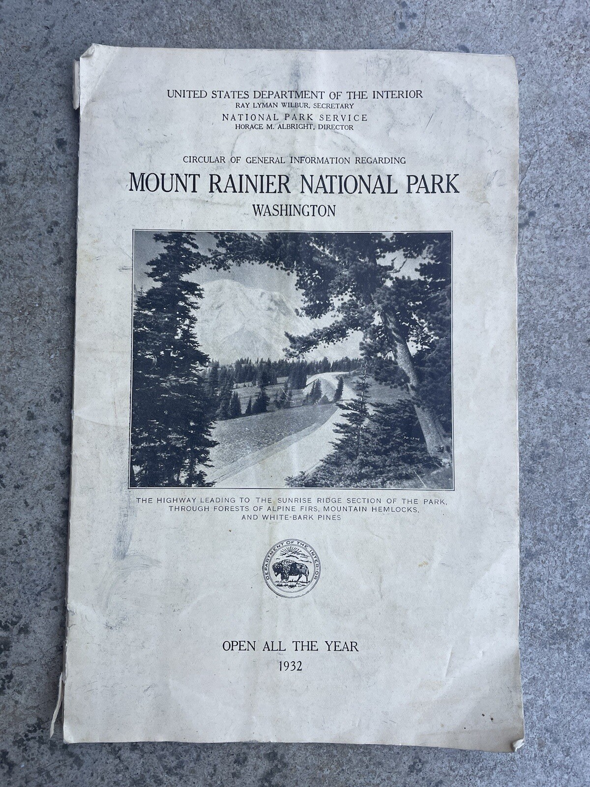 1932 National Park Service Mount Rainier National Park Information Guide