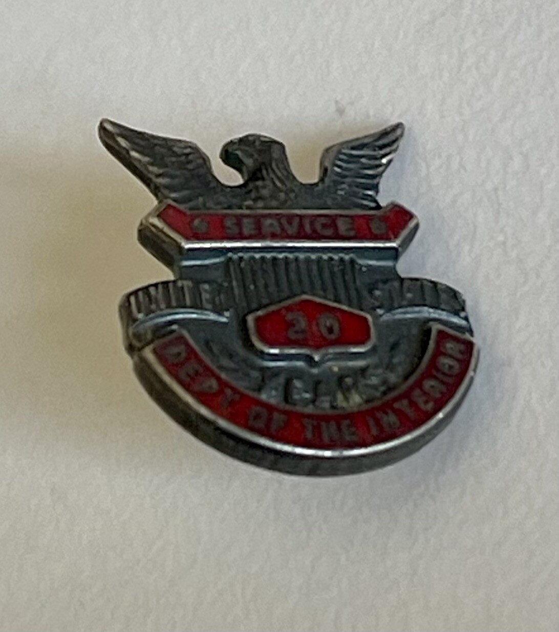 VNTG Department of the Interior 20 Year Service Pin STERLING Red Lapel Tie Tac