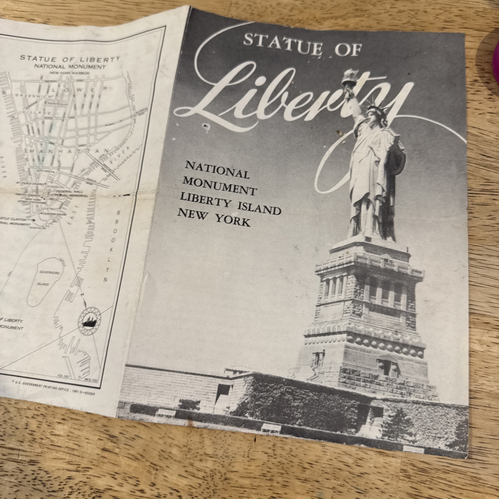 Vintage 1961 Statue of Liberty Pamphlet Brochure with Map National Monument