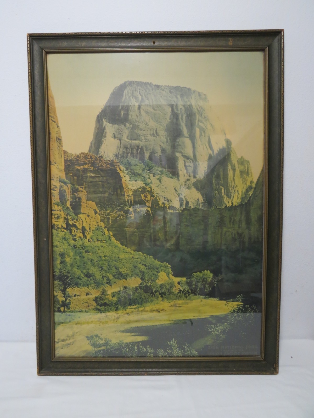 Vintage Union Pacific Lithograph Zion National Park Great White Throne Framed