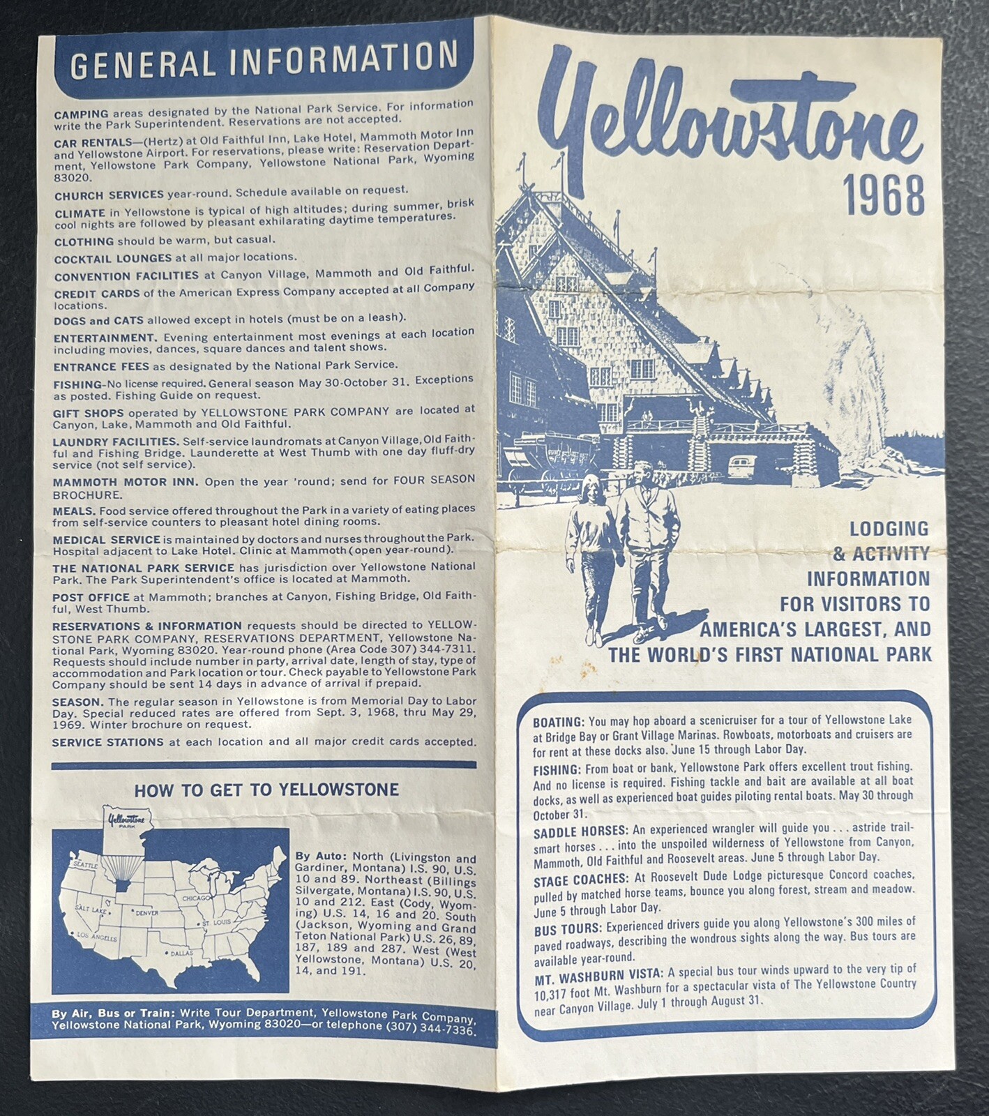 Yellowstone National Park Lodging 1968 Brochure Souvenir Ephemera History WY