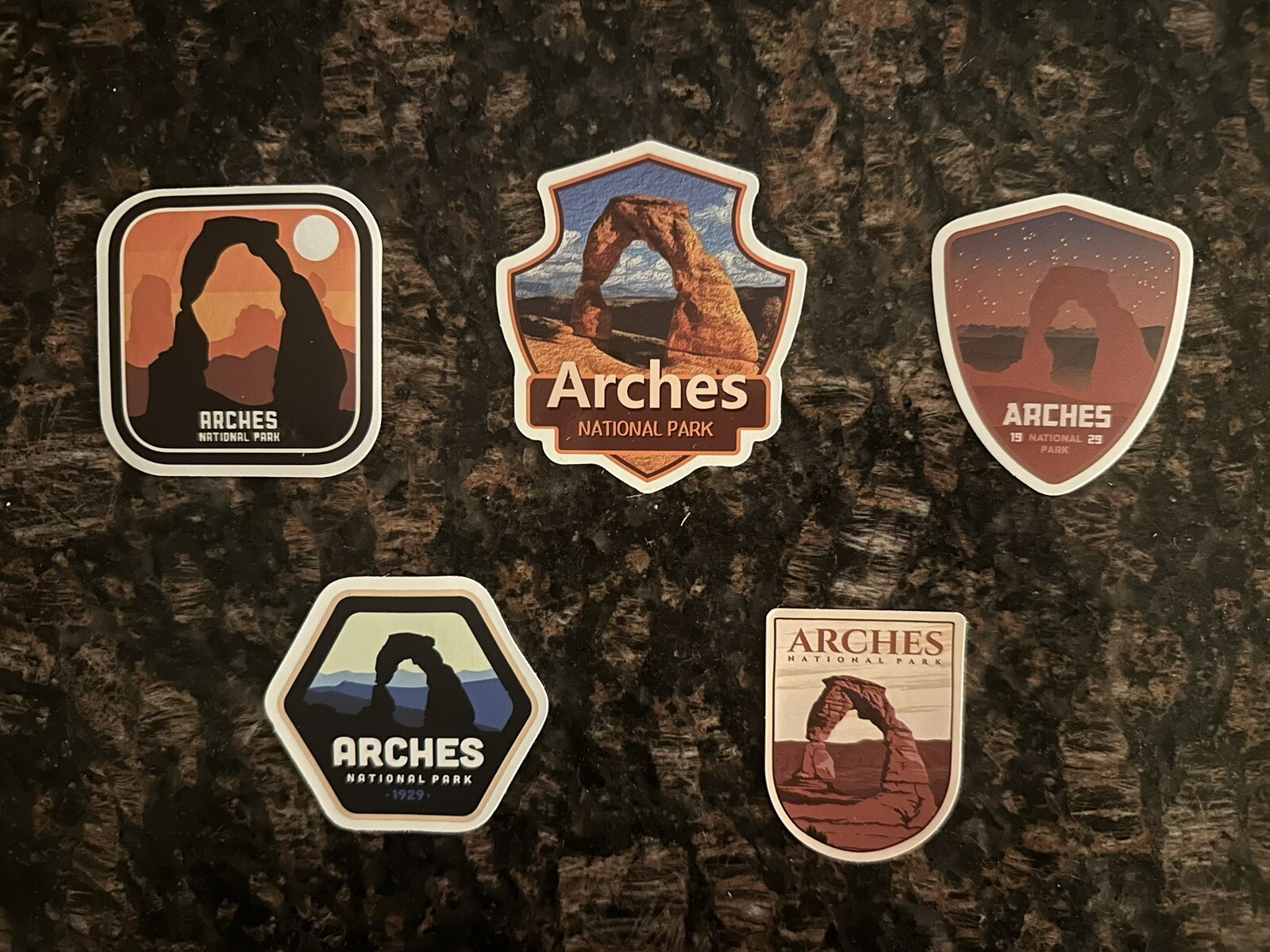 A Set of Five Arches National Park Sticker Decal/Outdoor Inspired Stickers