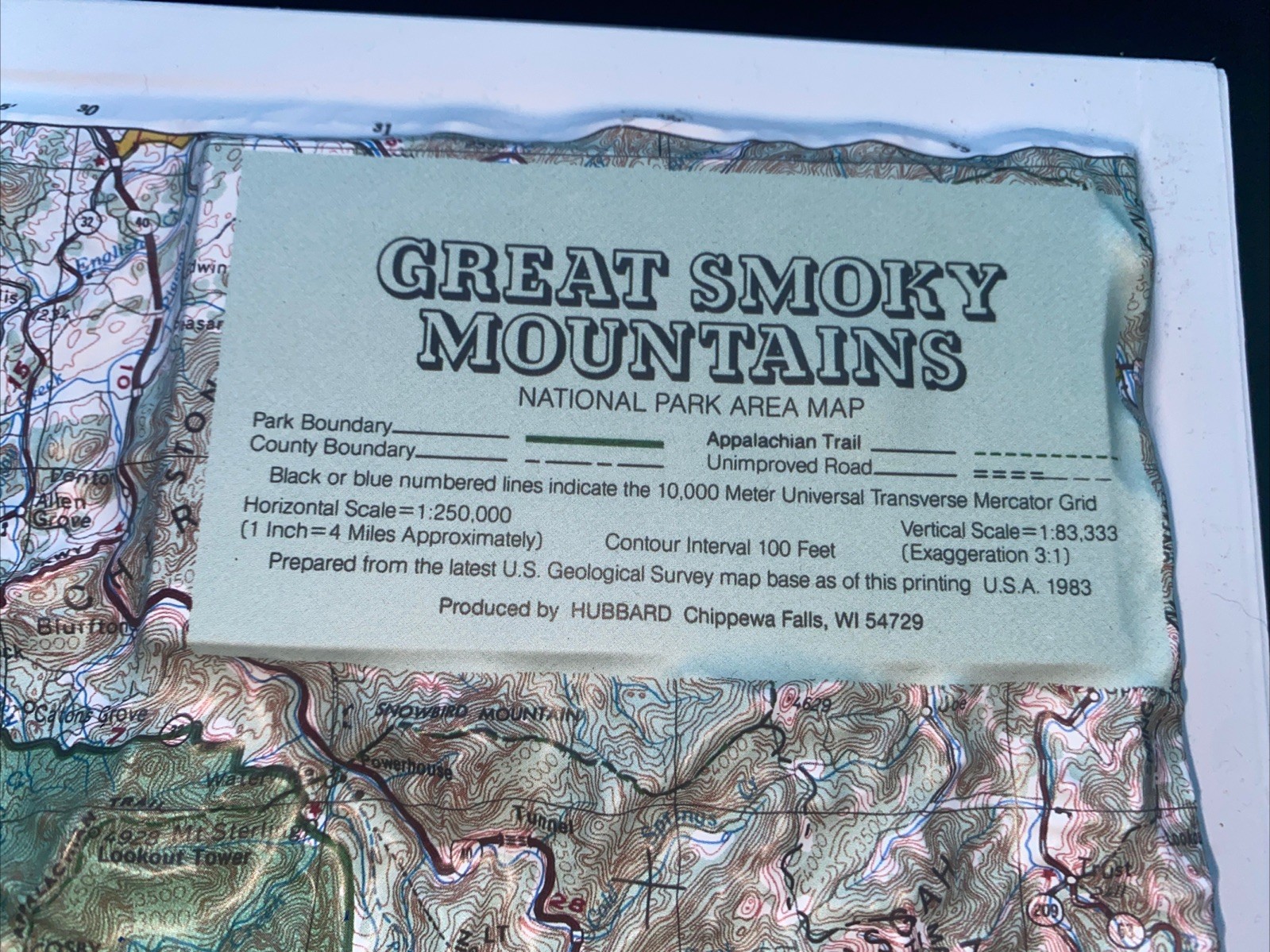 3D Plastic Topographical Relief Map Great Smoky Mountains Produced By Hubbard