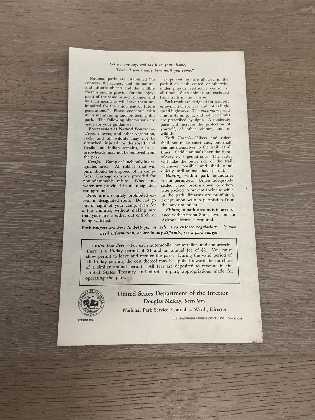 VTG 1956 Grand Canyon National Parks Guide Map Travel Vacation 15 page Brochure