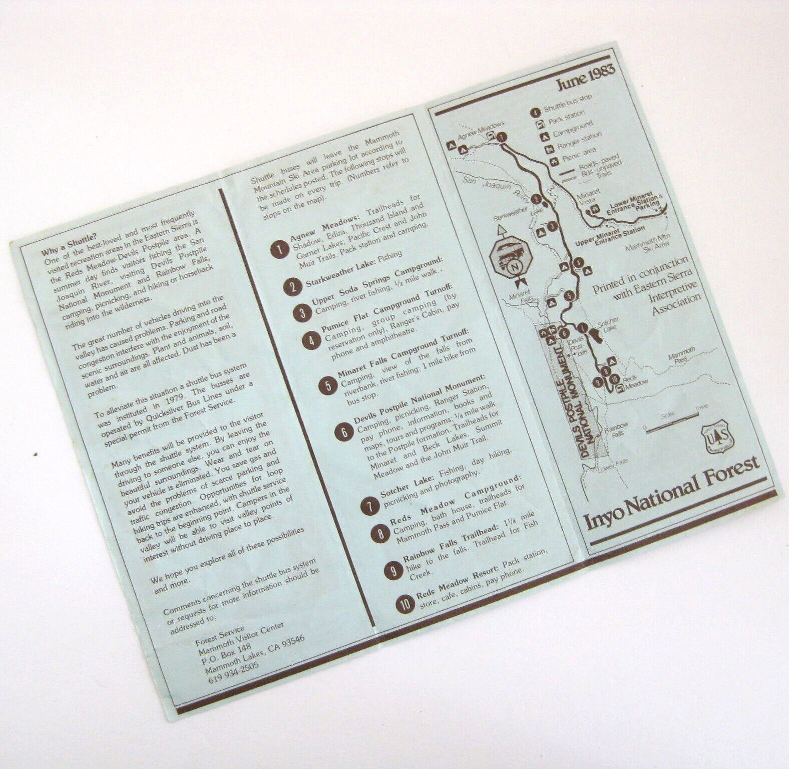 Inyo National Park Reds Meadow Devils Postpile Shuttle System Hiking Vintage 83