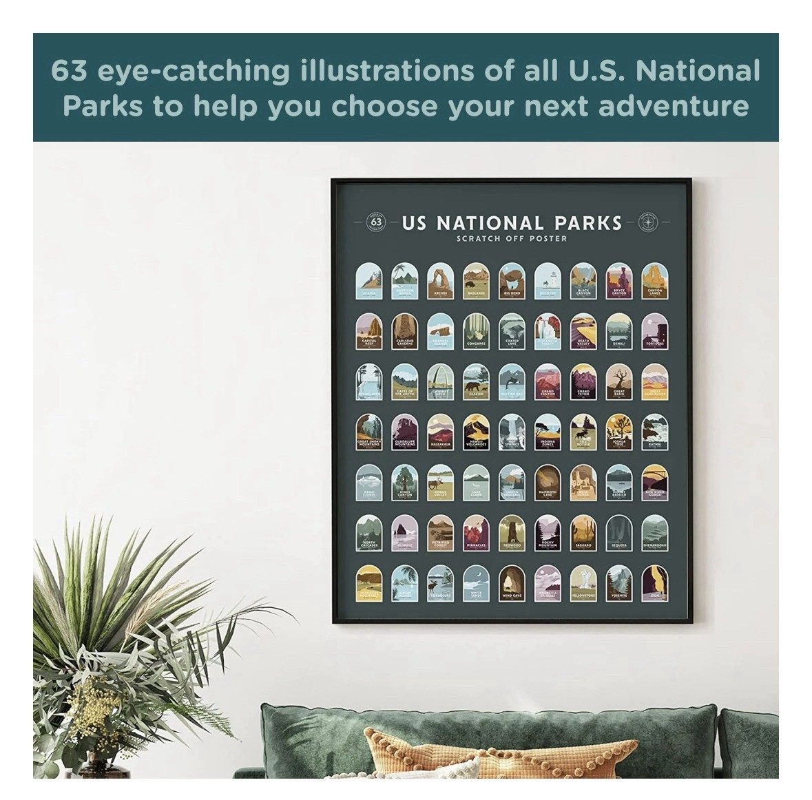 Enno Vatti US National Parks Scratch Off Poster – Map of 63 National Parks NEW