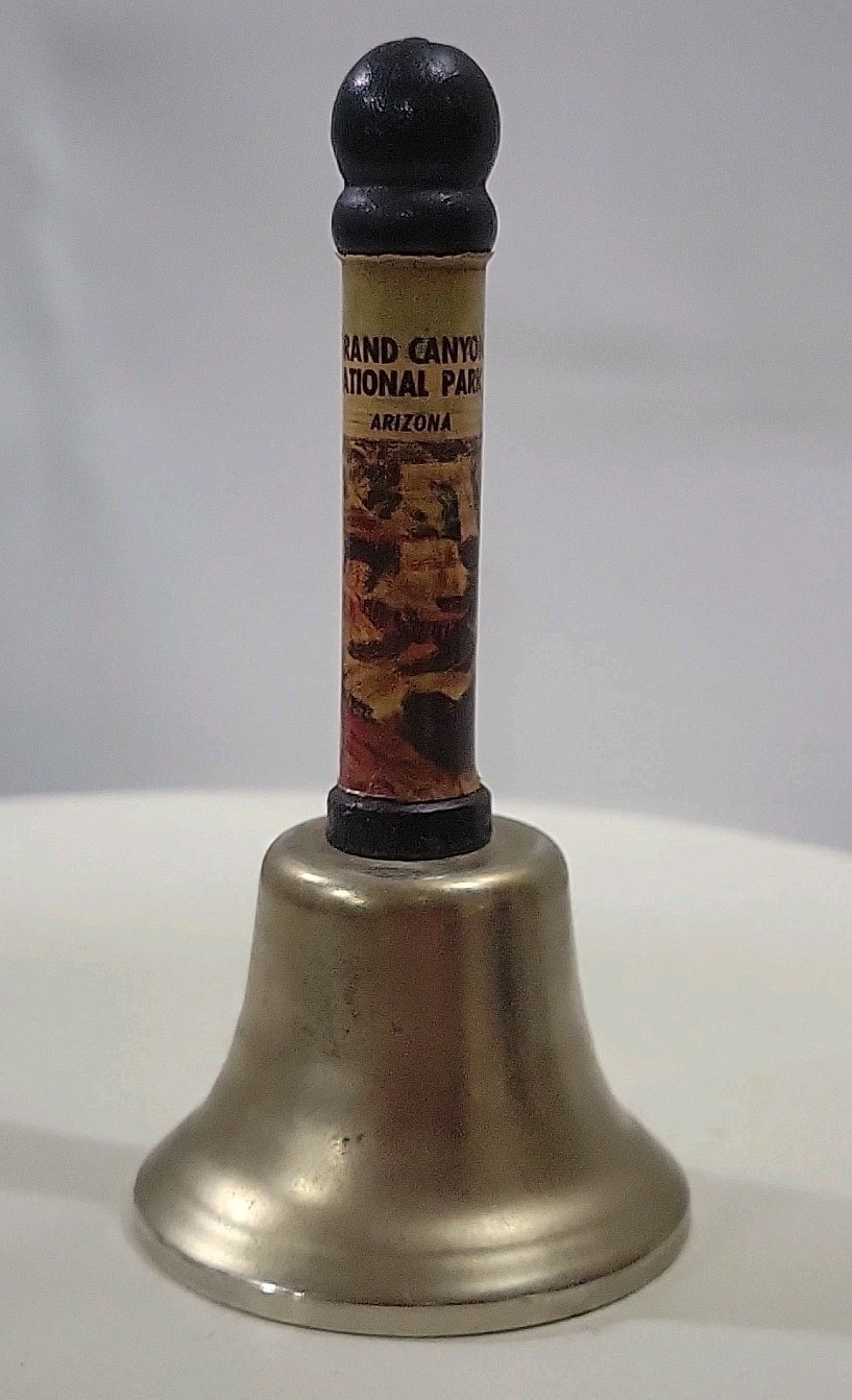 Grand Canyon National Park Souvenir Bell Arizona Metal & Wood Handle Vntg 1950s