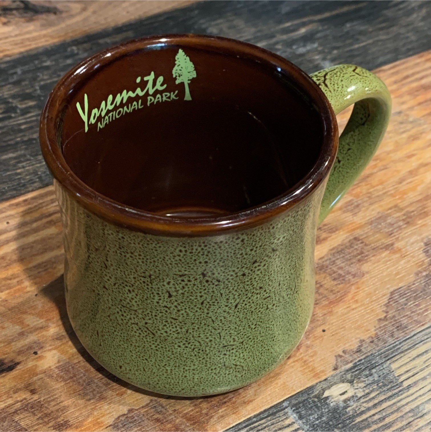Yosemite National Park Green Ceramic Mug, Brown Interior