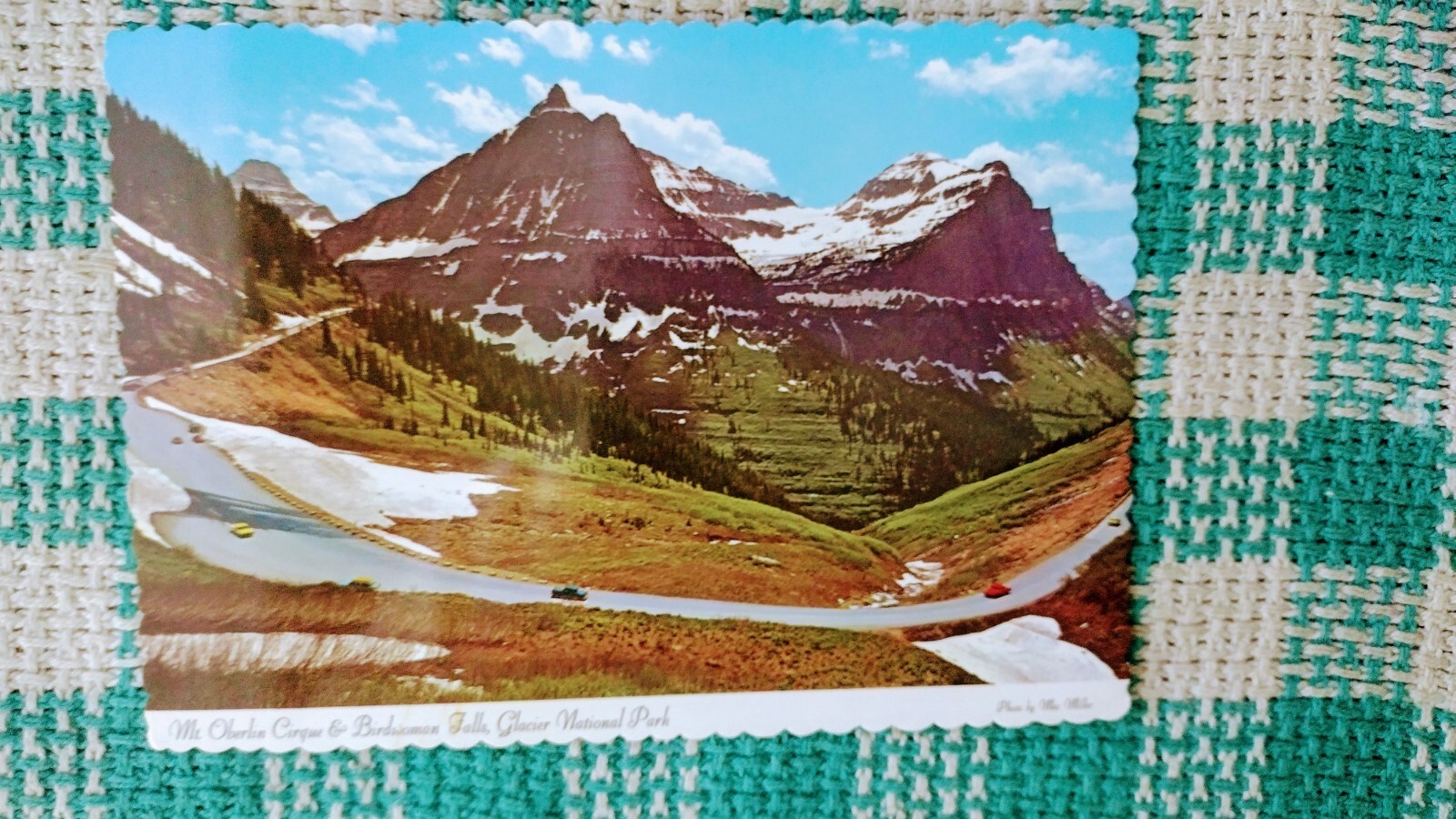 POST CARD MT.OBERLIN CIRQUE & BIRDWOMAN FALLS GLACIER NATIONAL PARK MONTANA.