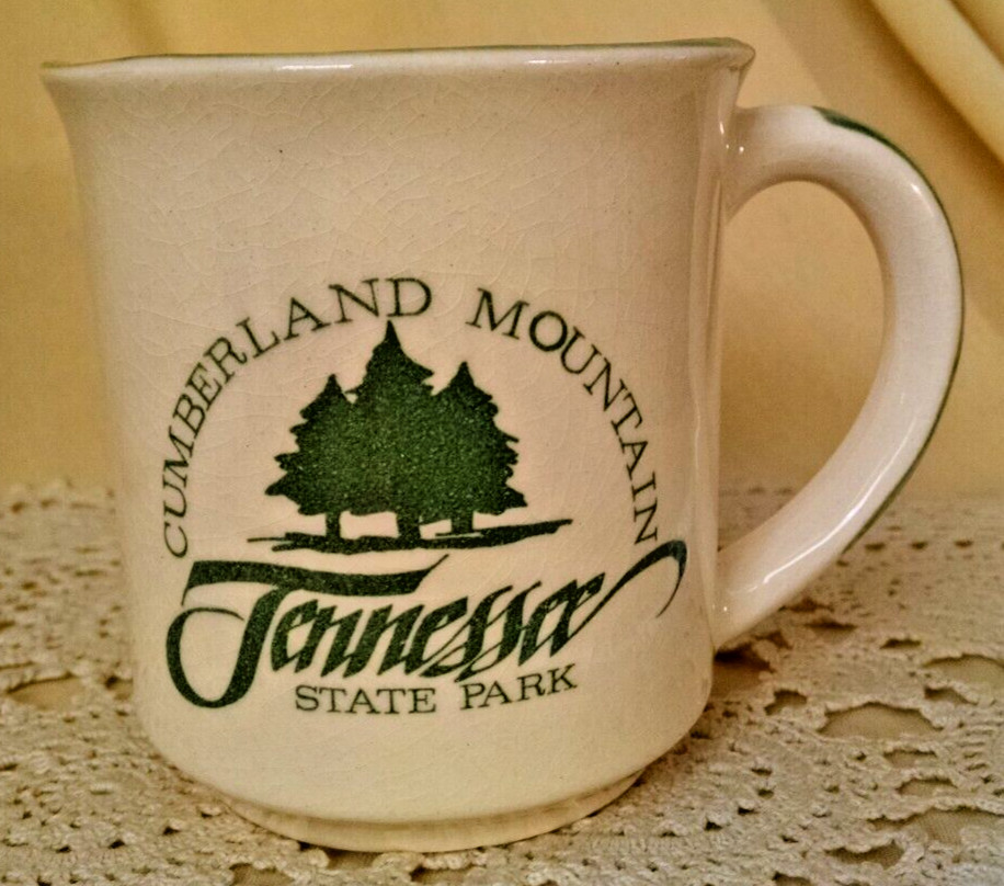 CUMBERLAND MOUNTAIN MUG TENNESSEE STATE PARK WHITE GREEN TREE VINTAGE COFFEE CUP