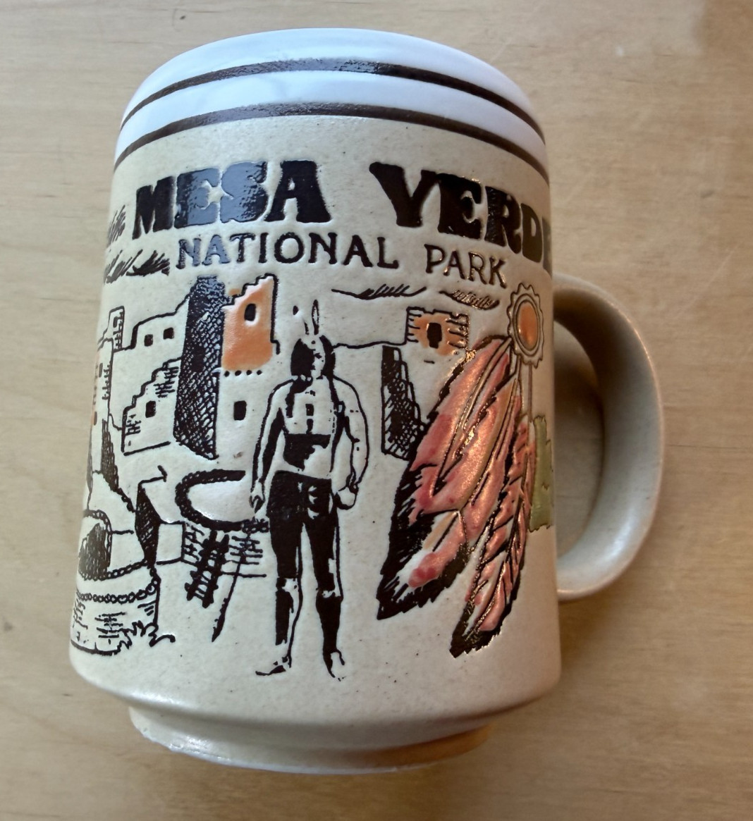 Vintage Embossed Cup MESA VERDE National Park Coffee Mug Painted Southwest