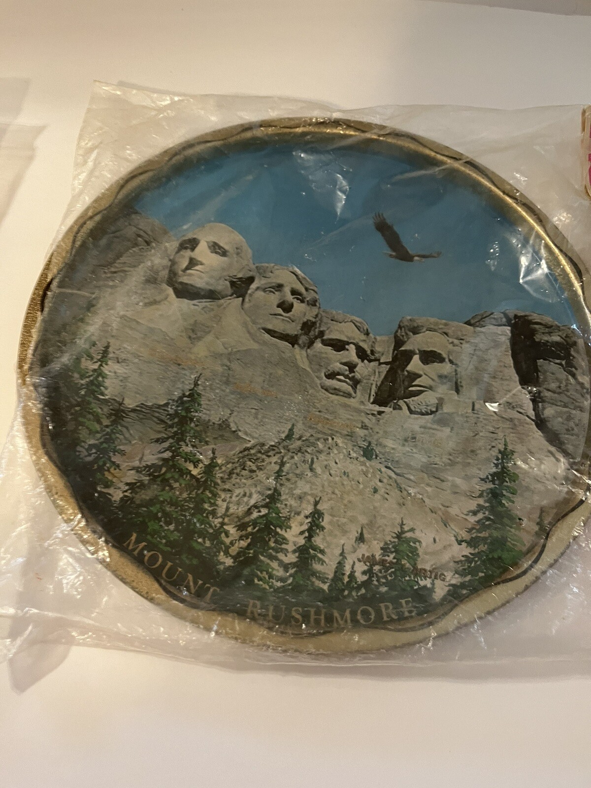 Vtg Mount Rushmore Metal Tin Collector Souvenir Plate Tray 11” & Coasters