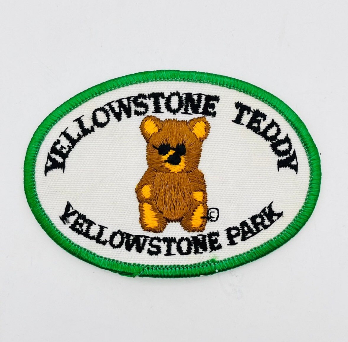 Vtg Yellowstone Teddy Yellowstone National Park Green White Sewn Bear Patch New
