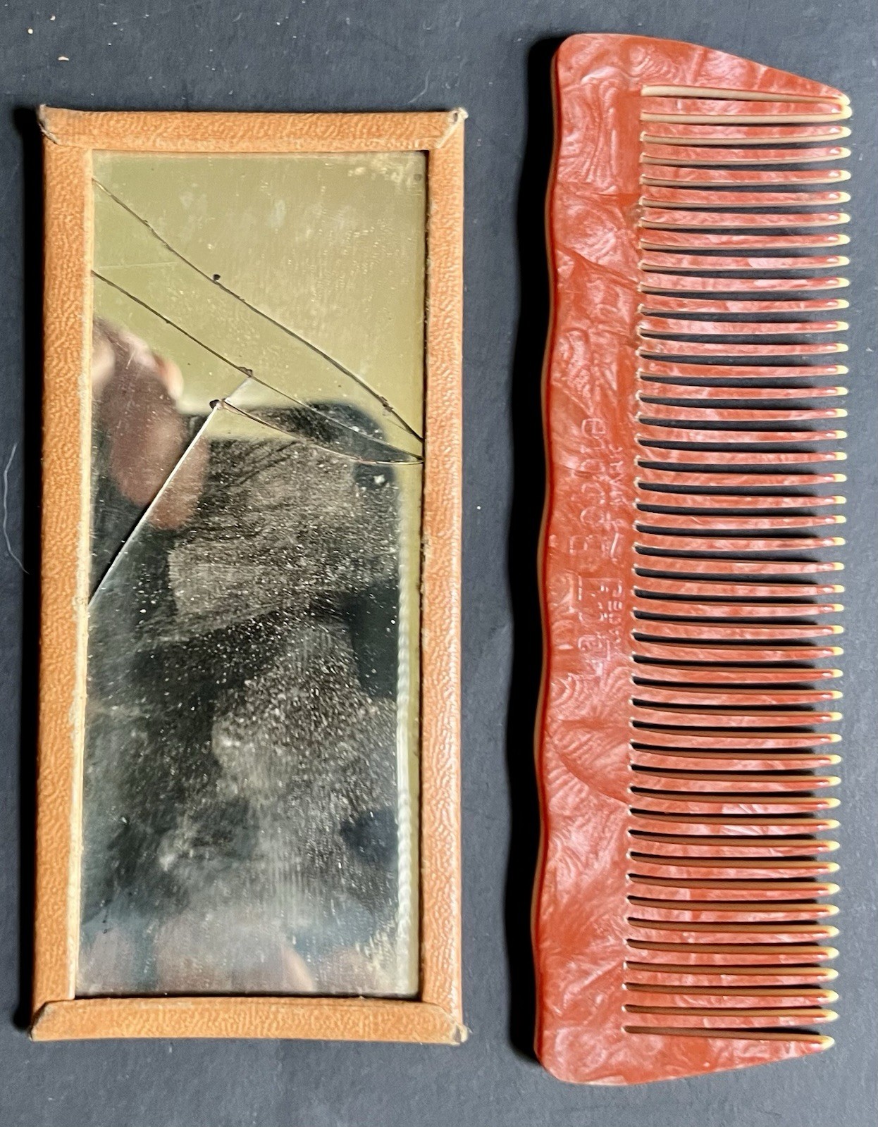 Vintage Souvenir Yellowstone Park Leather Case Comb Mirror Hand Painted Flower