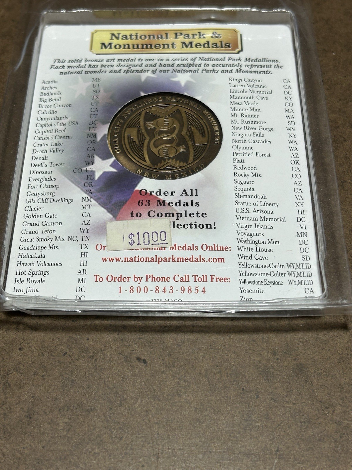 NATIONAL PARK & MONUMENT MEDALS, GILA CLIFF DWELLINGS, 2006 MACO, SOLID BRONZE