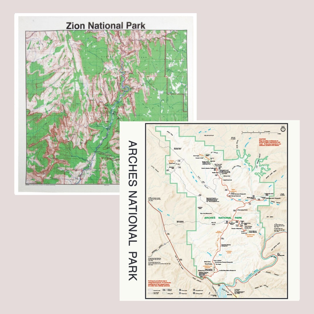 Utah National Park Bandanna 2-Pack Bundle Zion Arches Map Printed Image Nature