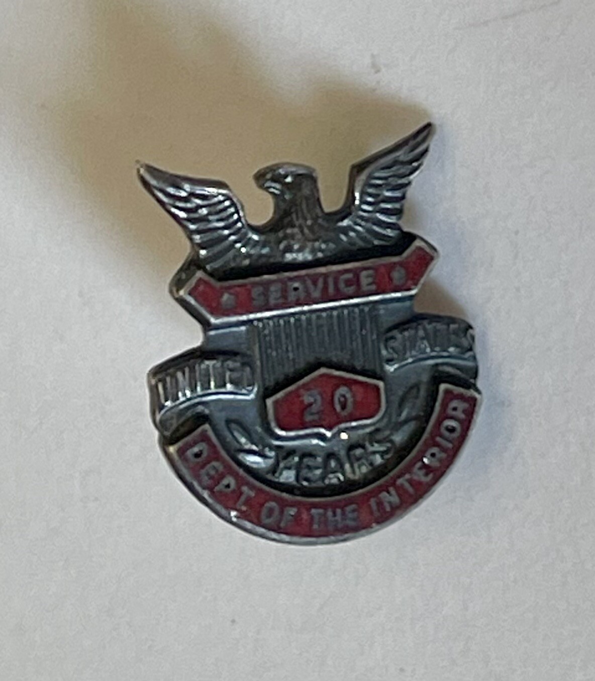 VNTG Department of the Interior 20 Year Service Pin STERLING Red Lapel Tie Tac