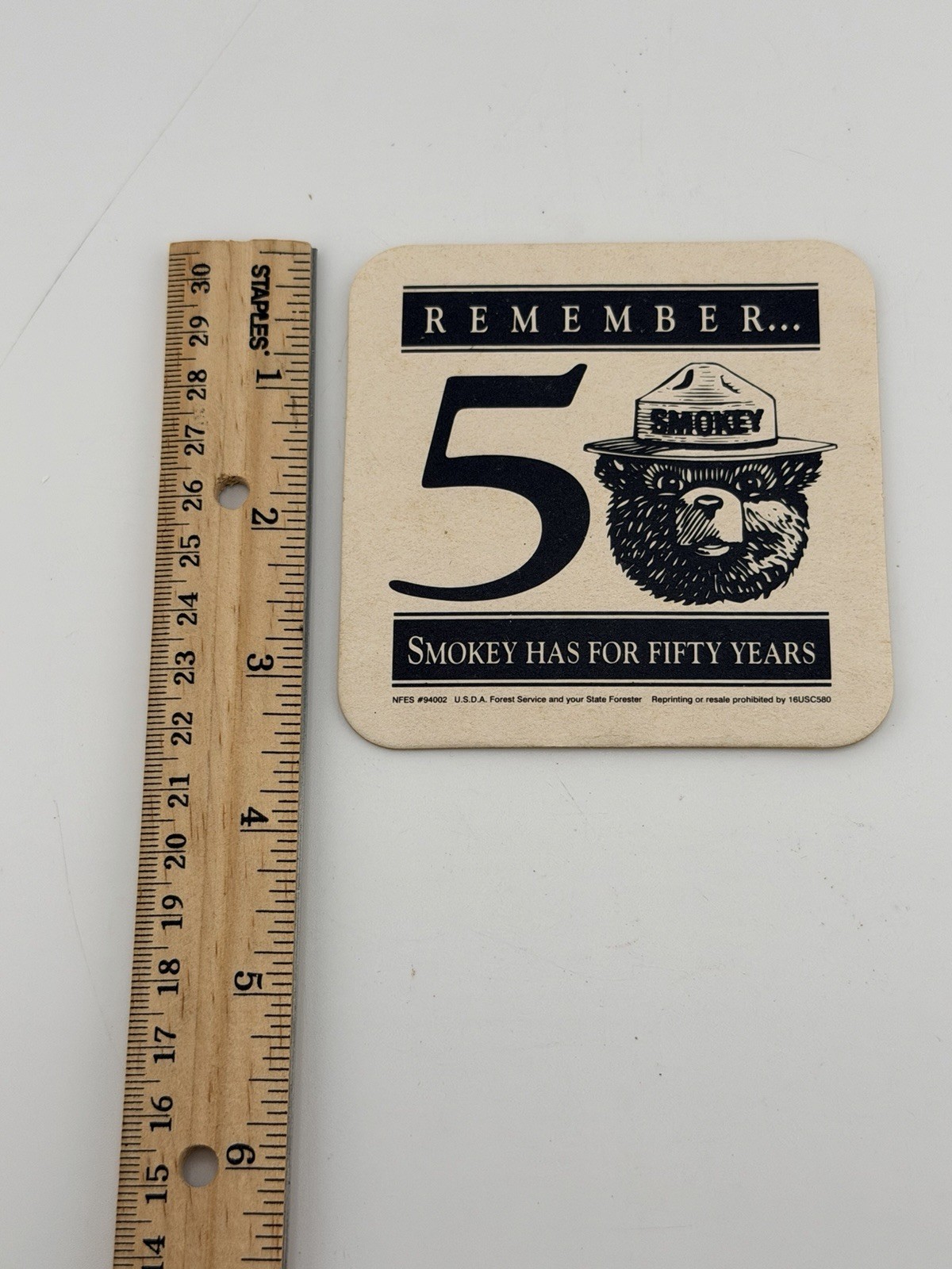 Vintage Smokey Bear 50th Anniversary Coasters USDA Forest Service 1994 Set of 2