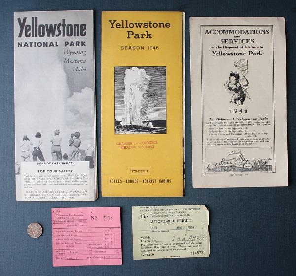 1940-50s California Yellowstone National Park Old Faithful FIVE Brochure set —