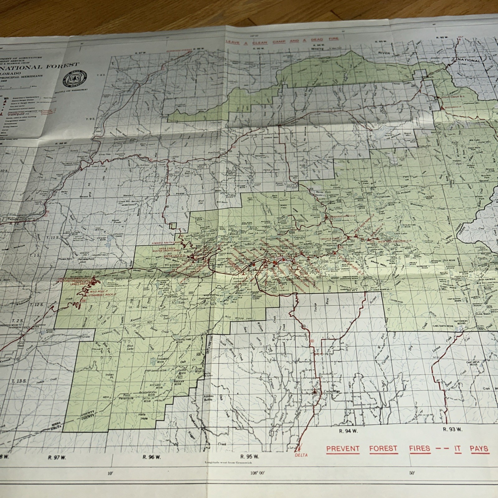 1959 GRAND MESA NATIONAL FOREST, Colorado MAP 22″ x 33″