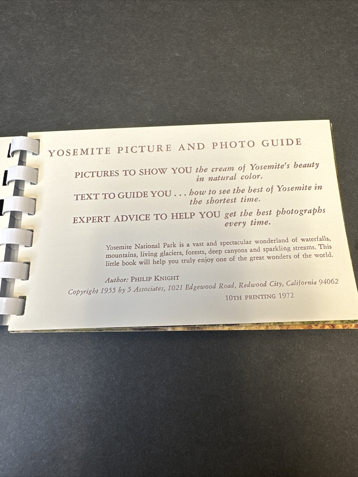 1955 Yosemite Picture And Photo Guide Spiral Bound 6″ x 3.5″ Souvenir Book