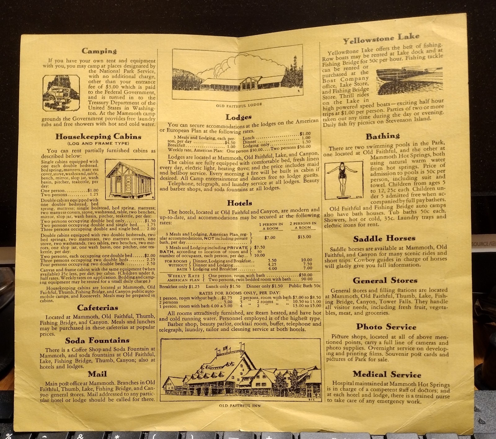 US 1935 YELLOWSTONE PARK ACCOMMODATIONS AND SERVICES with Map Wyoming