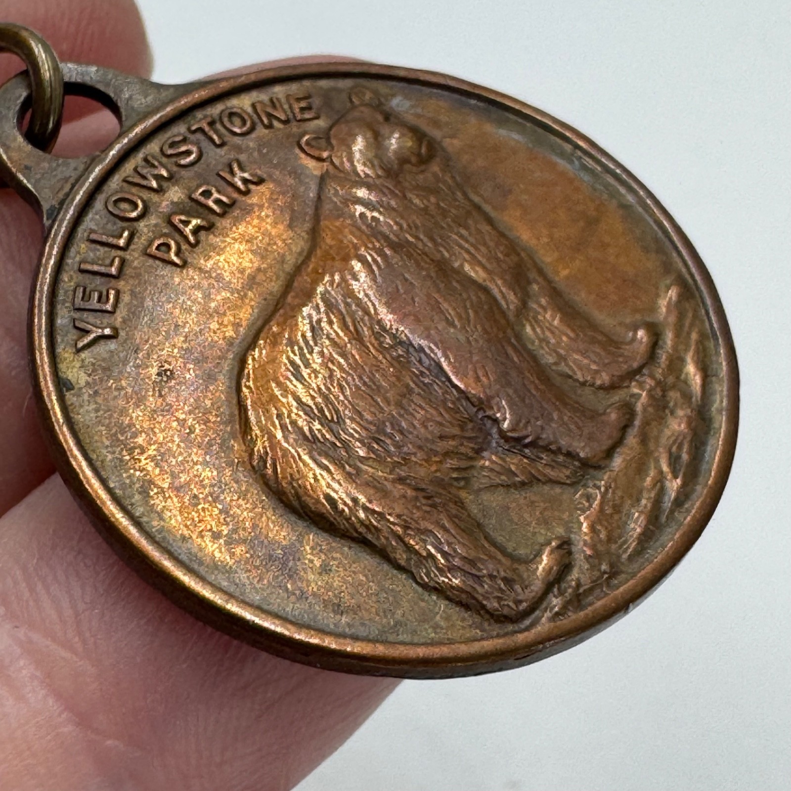 Antique Yellowstone National Park Bear Watch Chain Fob Souvenir F&C Co.