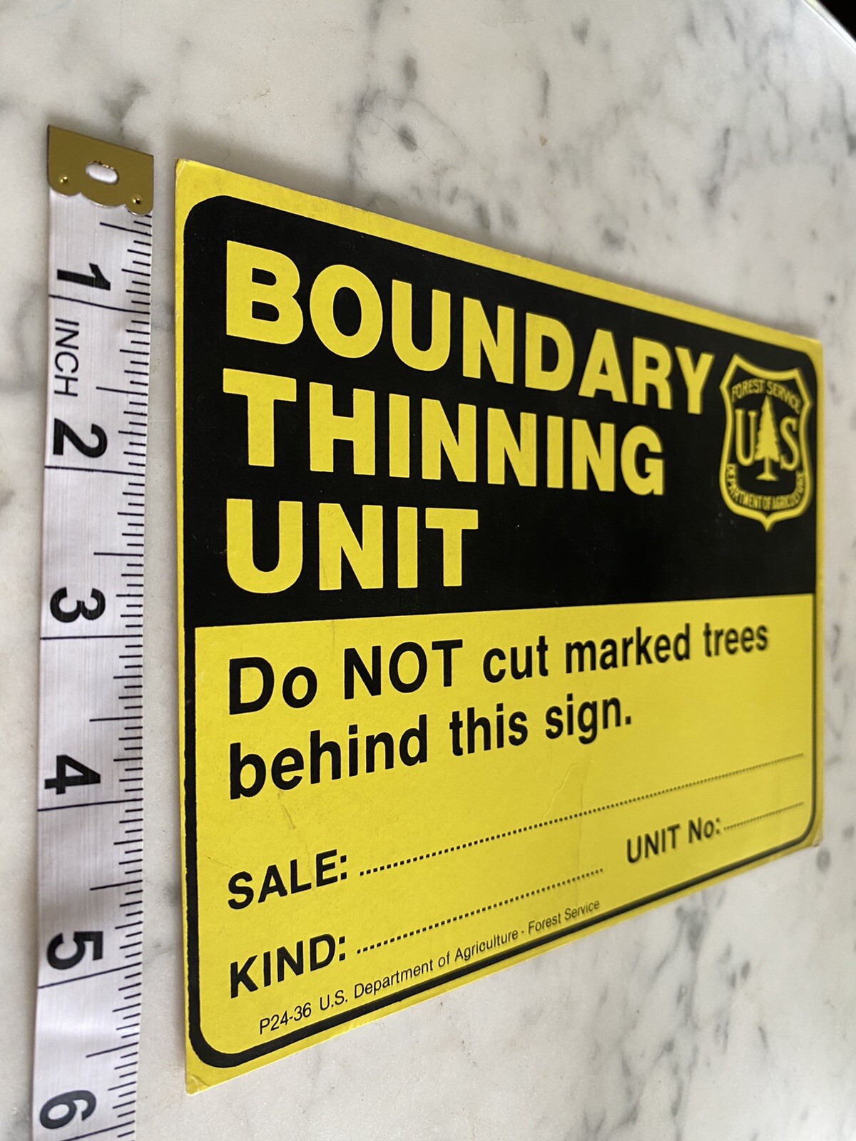 Vintage US Forest Service Boundary Thinning Unit Sign Poster – paper sign