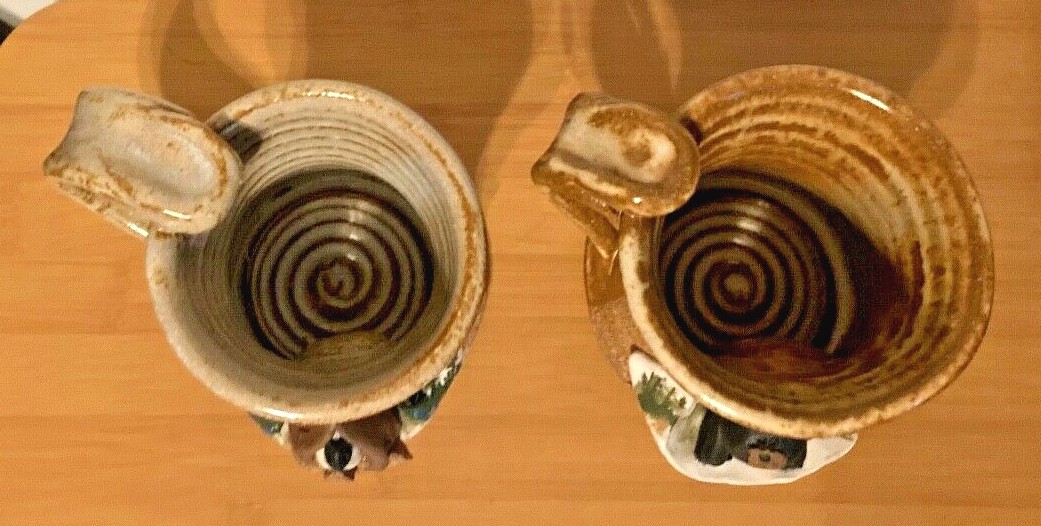 2 Yellowstone Park Souvenir Cups with Clay Ceramic Animal Figures