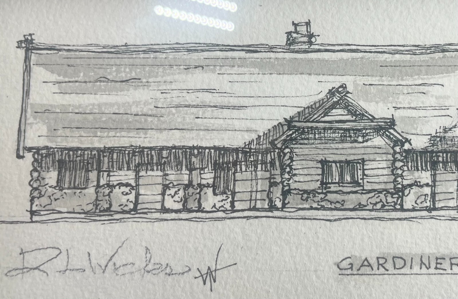 Yellowstone Park, signed original pen & ink, Gardiner Depot, Gardiner Montana