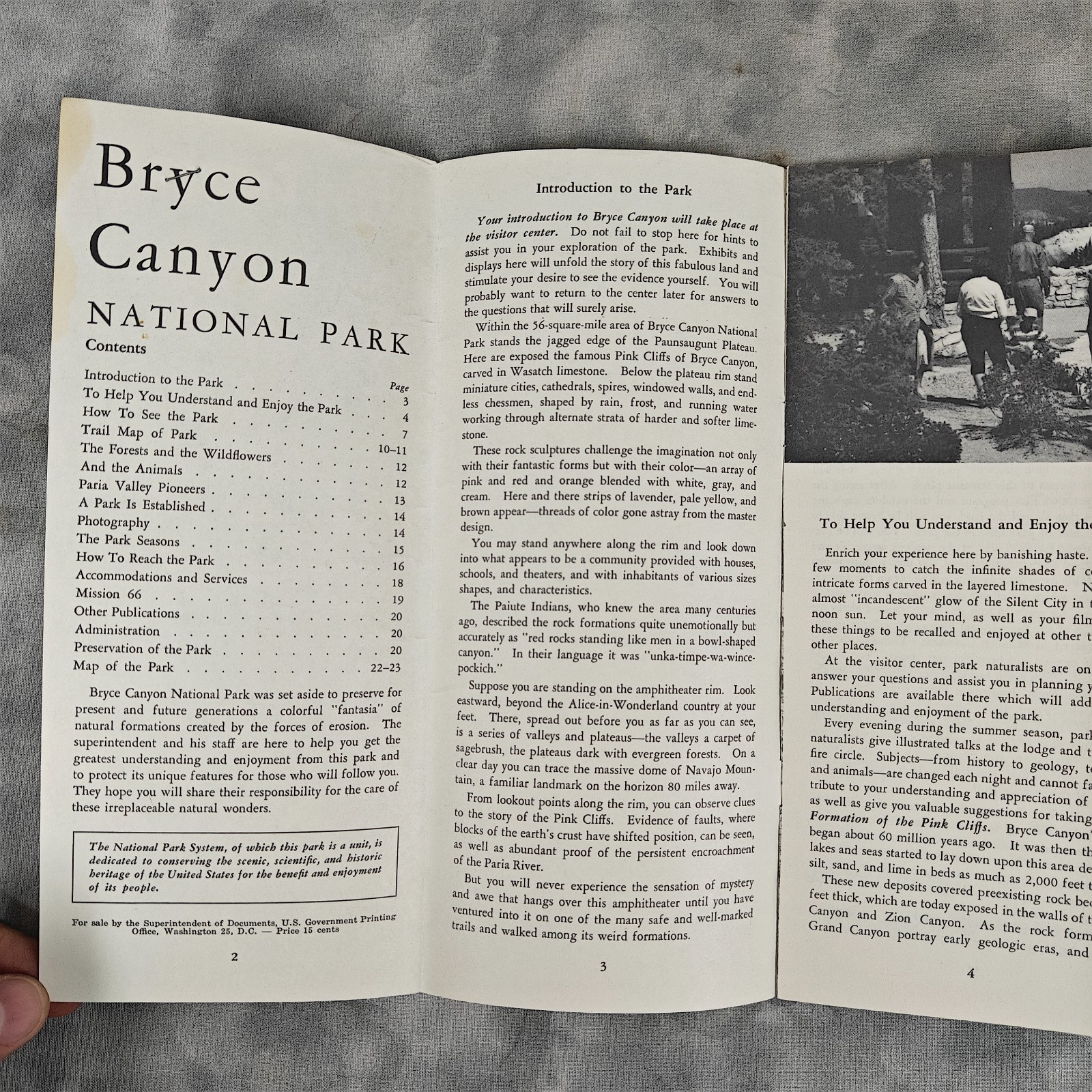1962 Bryce Canyon National Park Utah NPS Booklet w/ Map Vintage Brochure
