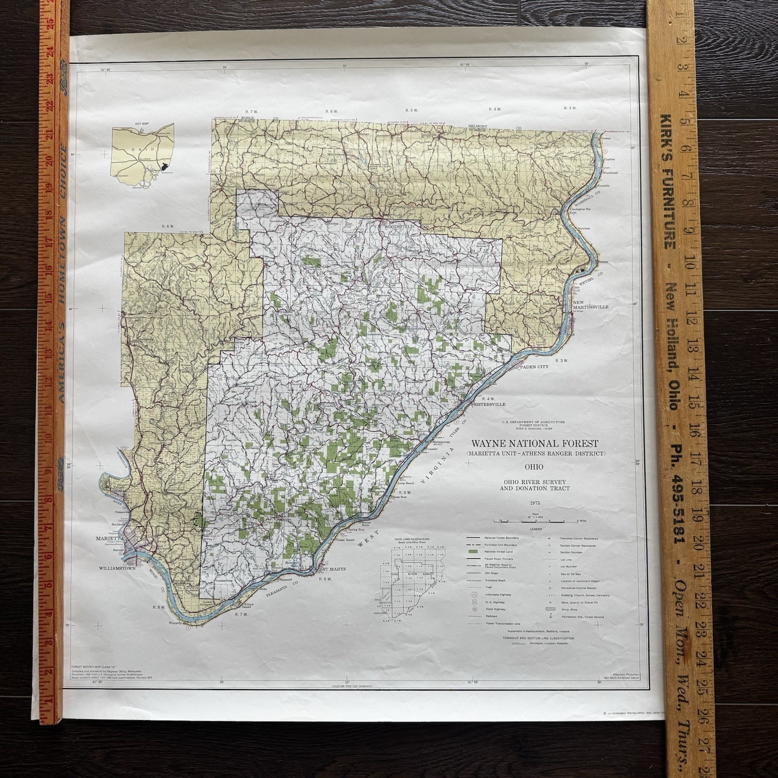 Vintage 1975 Wayne National Forest Ohio Map Marietta Unit USDA Forest Service