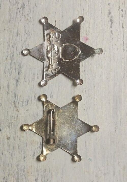 Lot of 2 Vintage Metal Tin 6 Point Stars Colorado Sheriff & Joe Pin On’s Cowboy