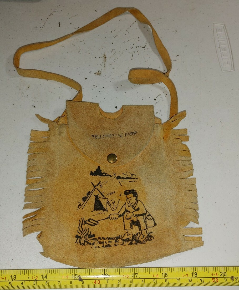 Vintage Yellowstone Park Leather Purse Bag Camping Scene