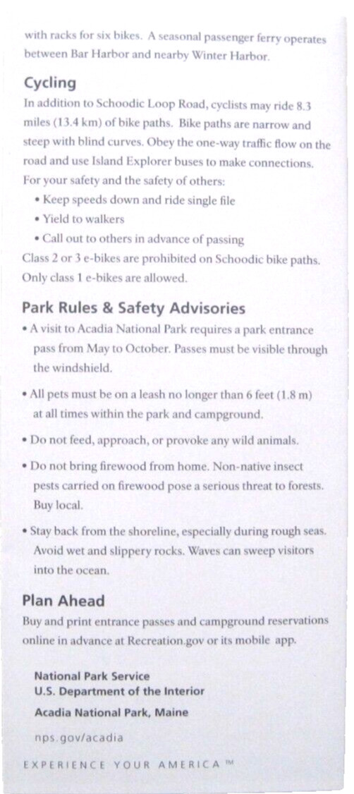 Acadia National Park Maine Schoodic Peninsula Park Service Unigrid Brochure Map
