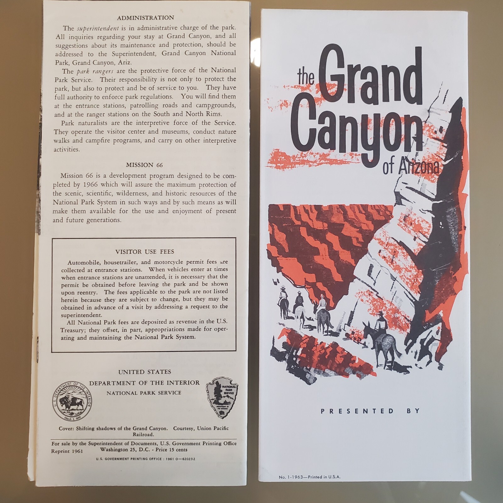 Grand Canyon National Park Arizona 1960s Lot Department of Interior Brochure