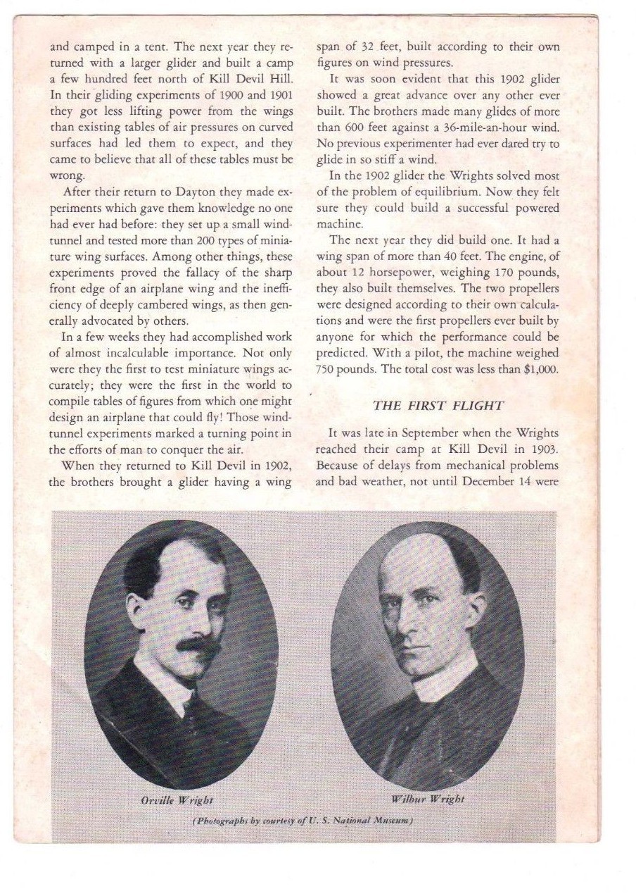 Vtg 1954 Wright Brothers National Memorial North Carolina NPS Brochure Pamphlet