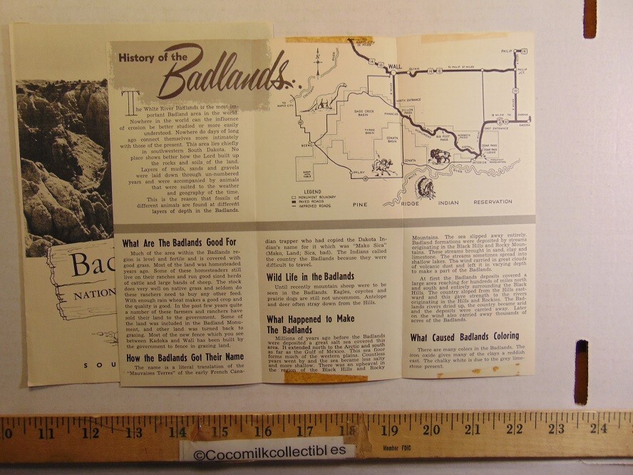 Vintage 1953 Badlands National Monument SD Information Guide & Badlands Brochure