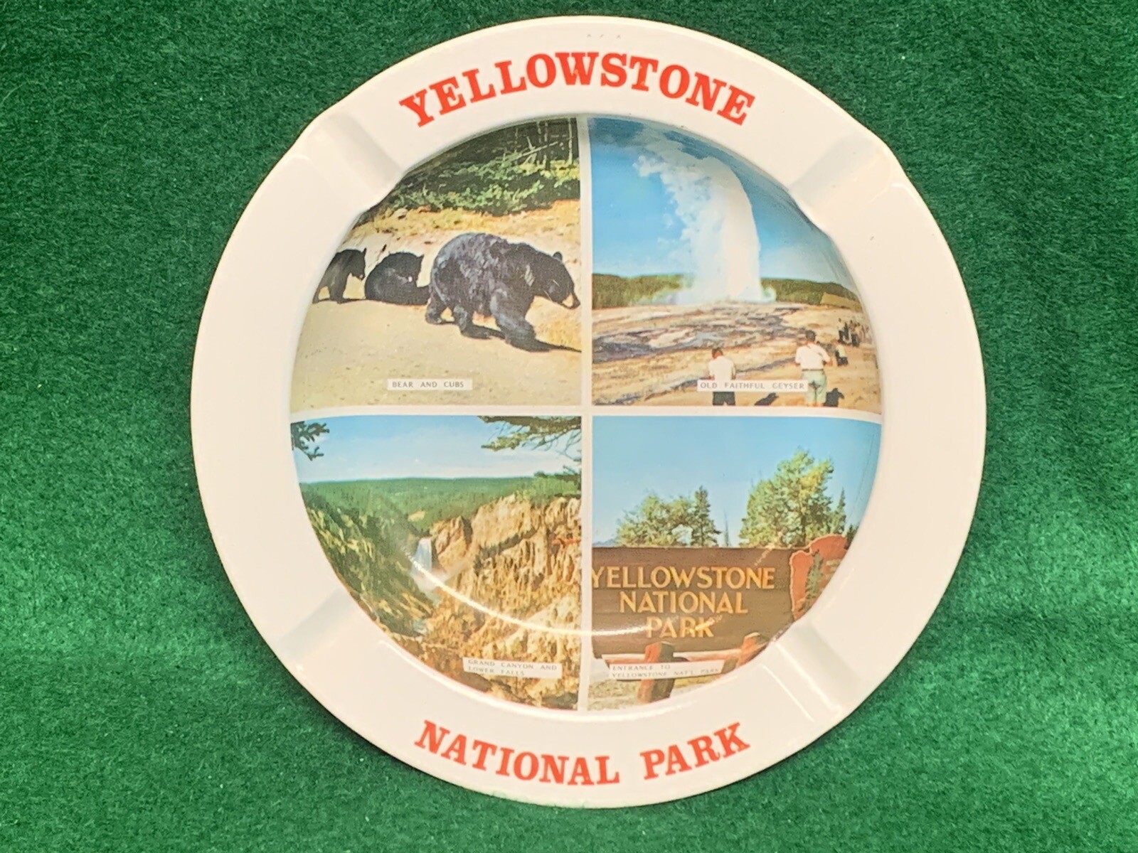 Vintage 5 1/2” Metal Tin Yellowstone National Park Souvenir Ashtray Hong Kong